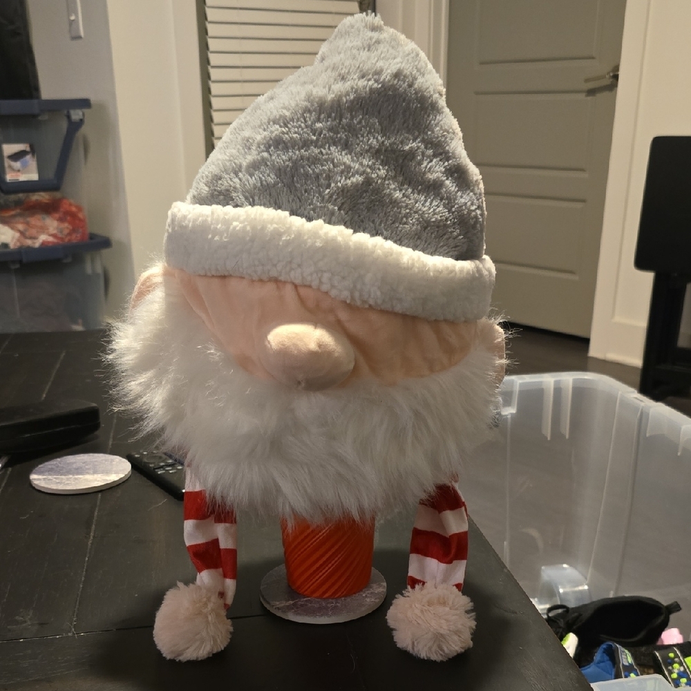 Holiday Time Gnome with Gray Hat and Red Striped Legs